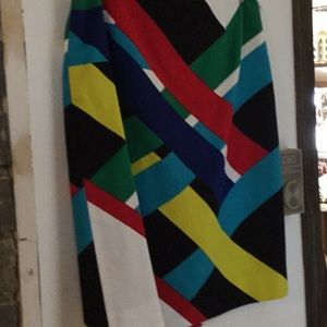 Geometric bright colored skirt.